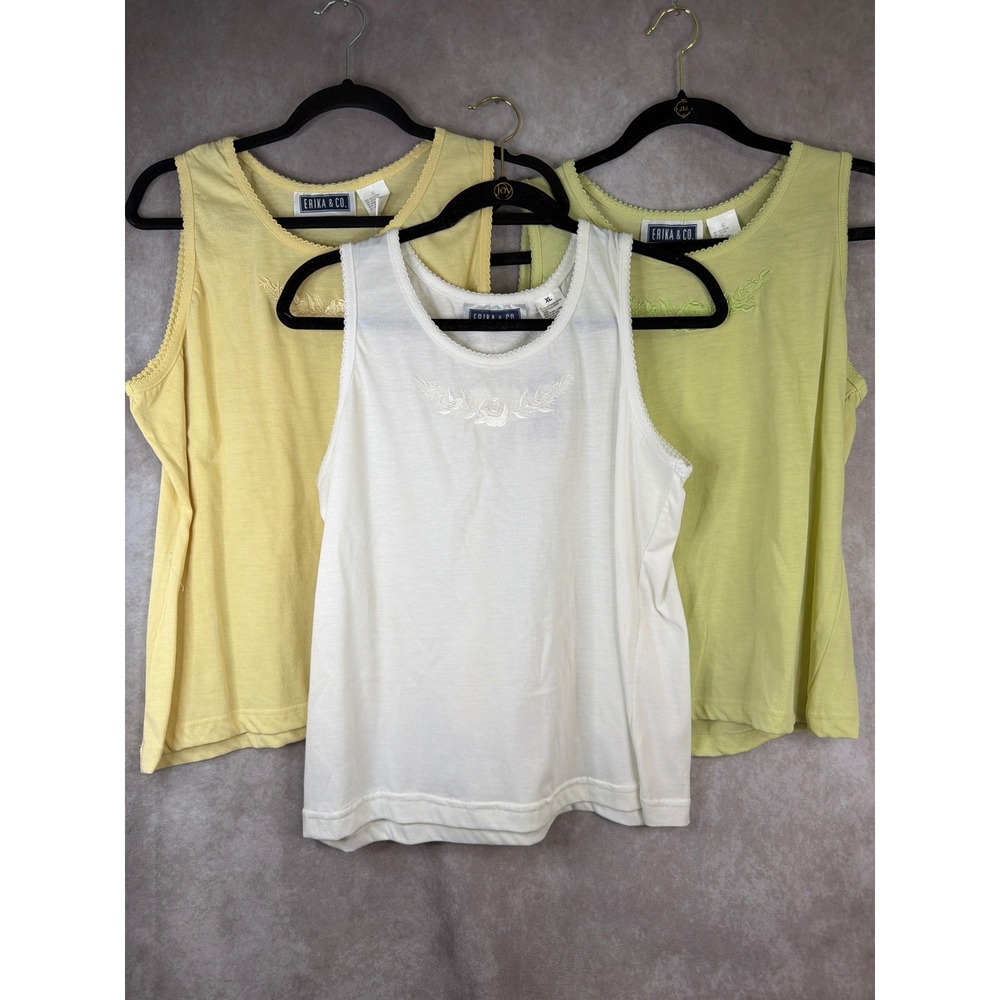NWT VTG Y2K Erika & Co Tank Top Womens XL Multicolor 3 Pack Floral Embroidered